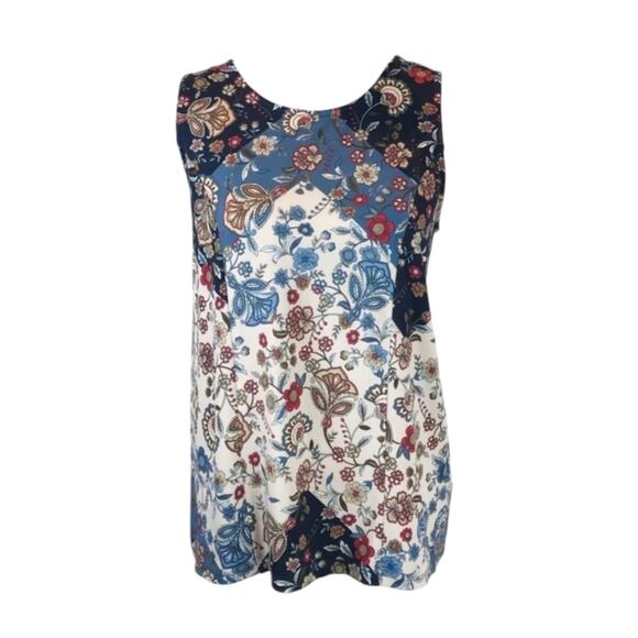 Westport Tops - Westport Sleeveless Floral Lace-up Back Hi Low Blouse Medium